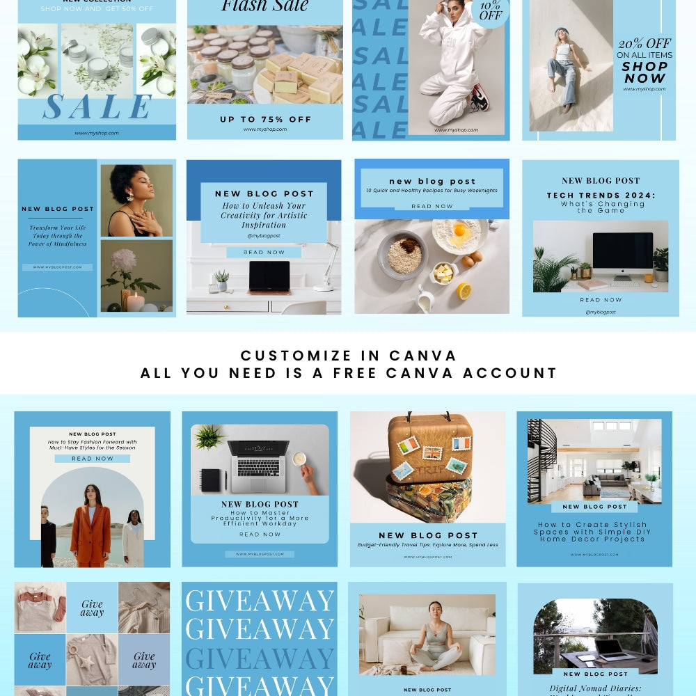 Blue Social Media Templates – 70 Editable Canva Designs