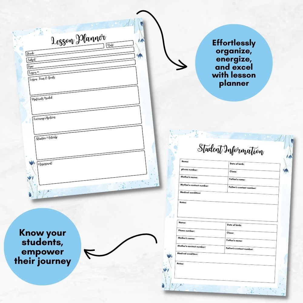 Blue Teacher Planner | Organize Lessons Schedules & Classroom Goals