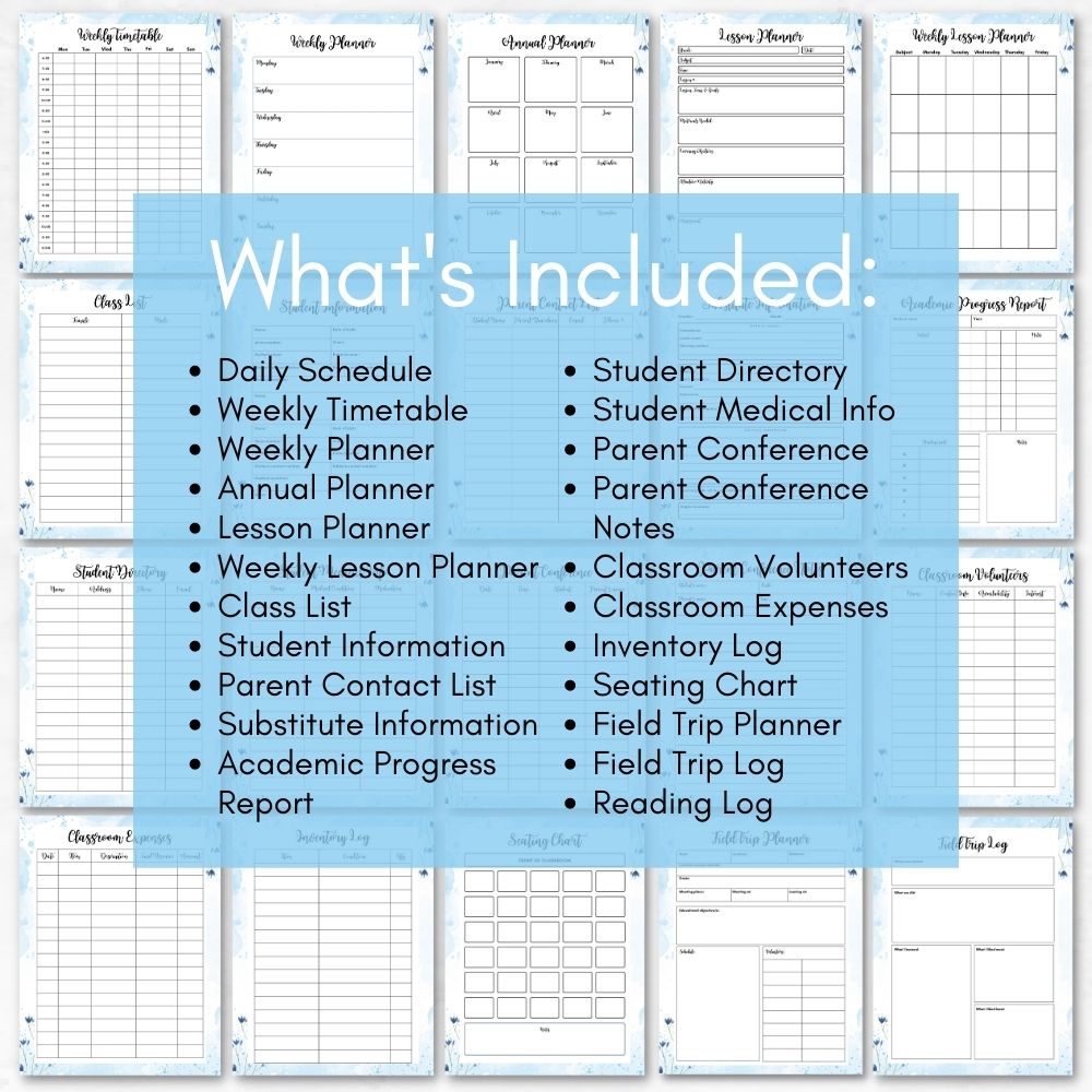 Blue Teacher Planner | Organize Lessons Schedules & Classroom Goals