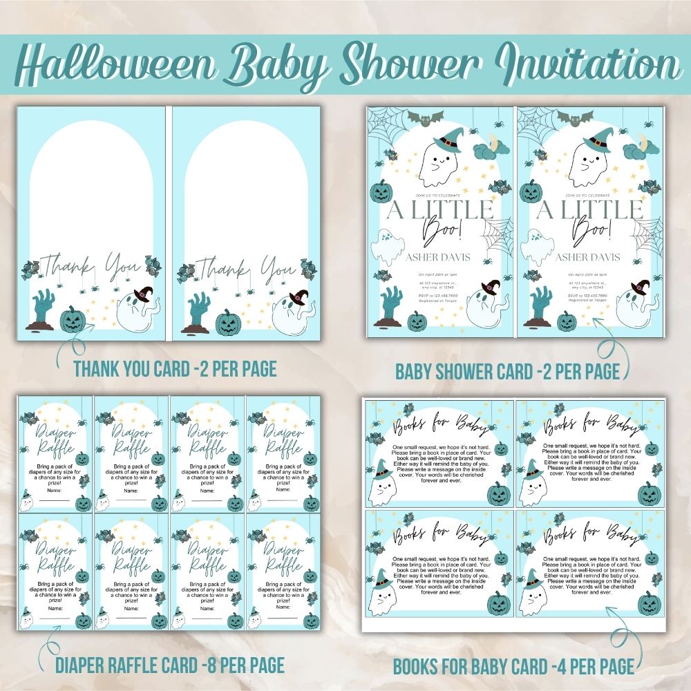 Boy Halloween Baby Shower Invitation Set