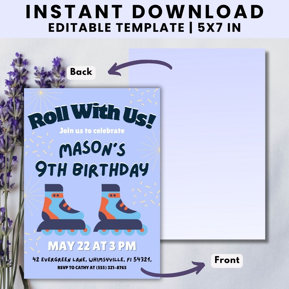 Blue Roller Skating Birthday Invitation Template