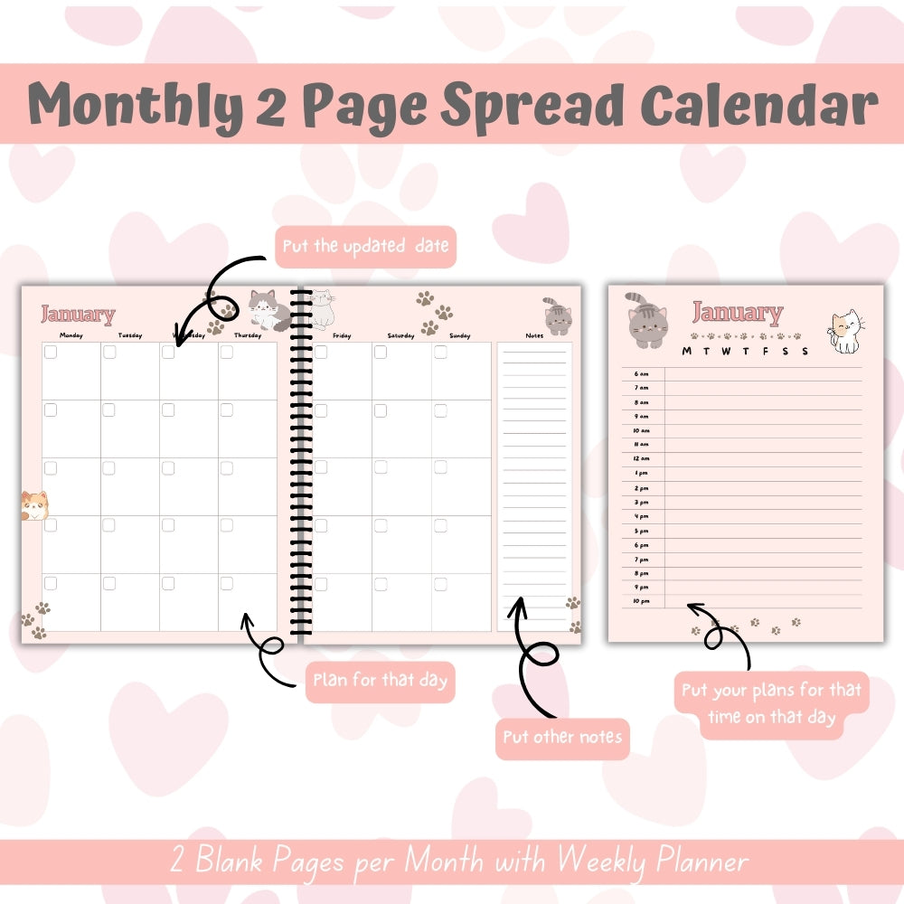 PLR Pink Cat Care Planner | Editable Pet Care Organizer Templates