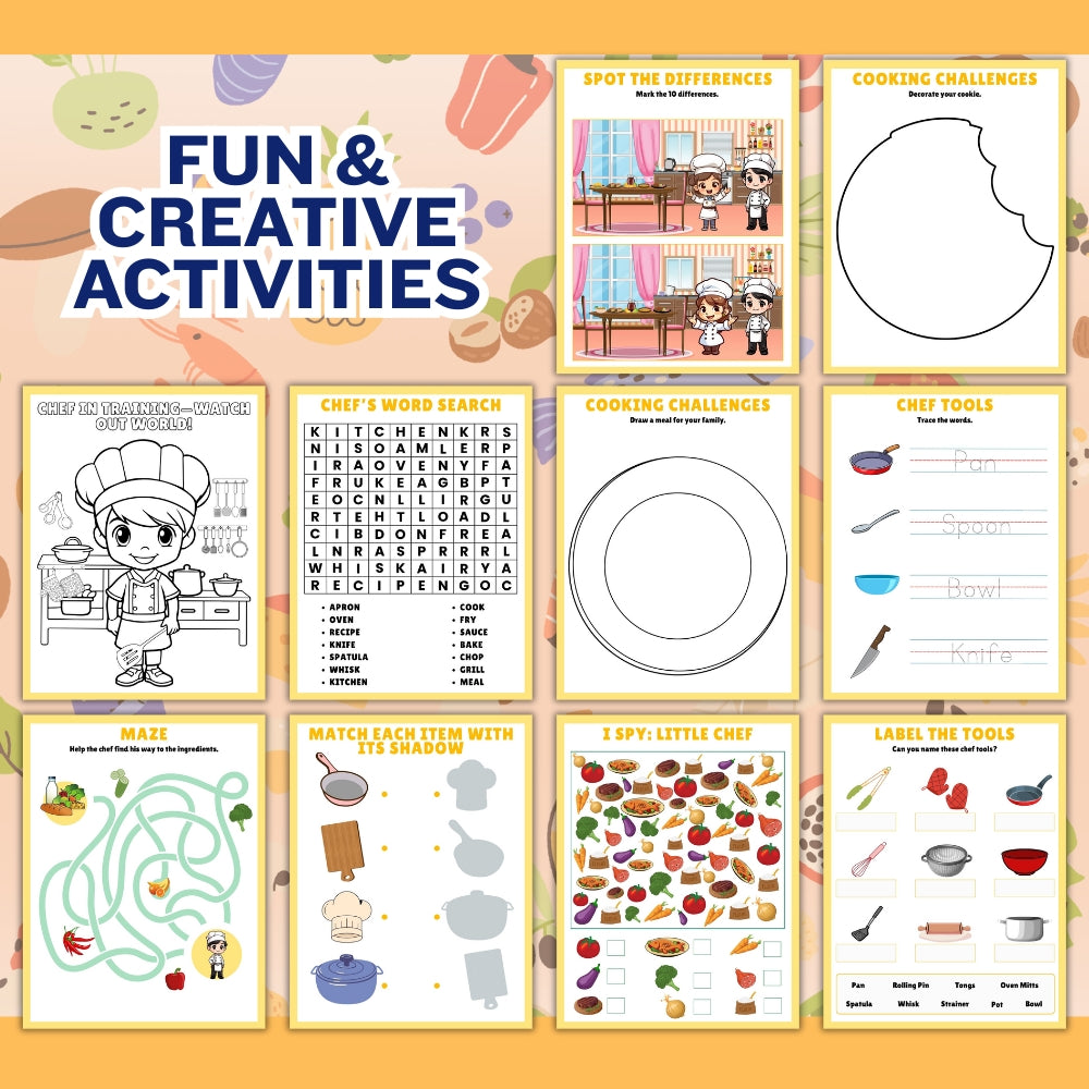 Kids Chef Activity Pack Printable (18 Pages)