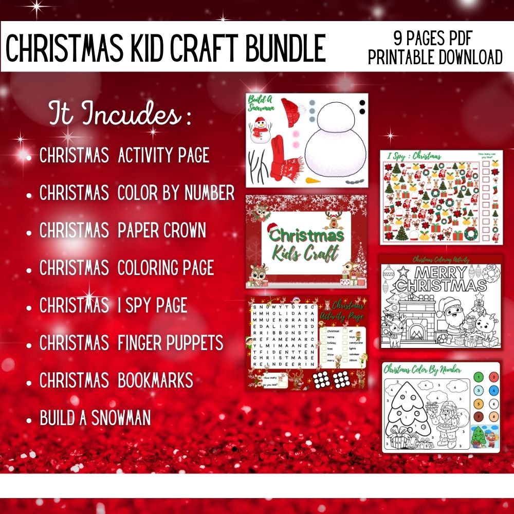 Red Christmas Kid Craft Bundle – 8 Festive Printables