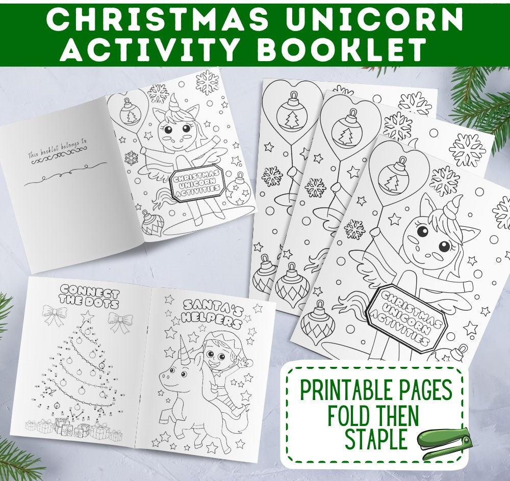 Unicorn Christmas Activity Booklet – 14 Printables