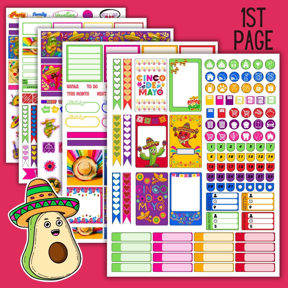Cinco de Mayo Planner Stickers – 5 Printable Pages