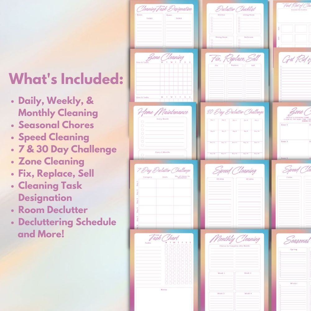 Colorful Cleaning & Decluttering Planner | Organize Home Easily