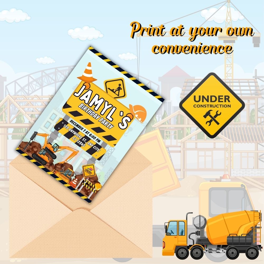 Construction Birthday Invitation Template