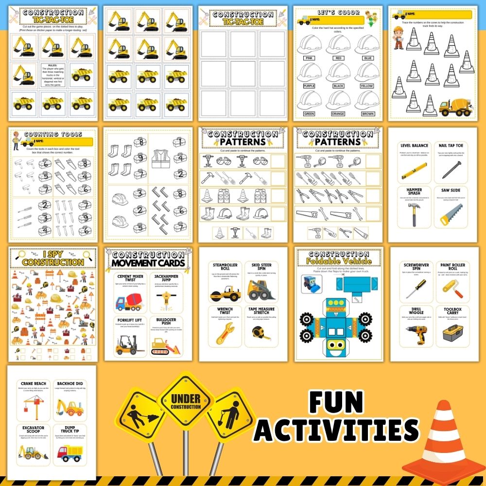 Construction Learning Activities – 45 Printable Pages