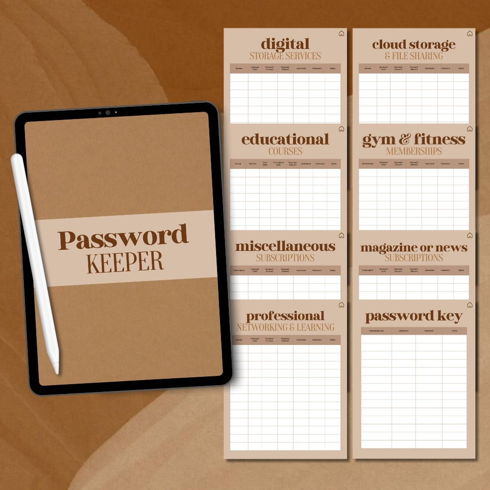 Digital Password Keeper Planner