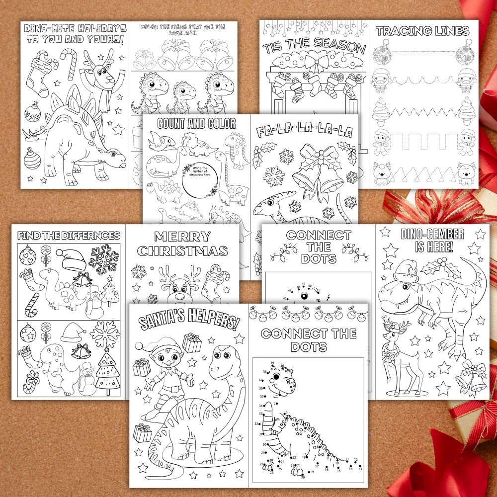 Dinosaur Christmas Activity Booklet – 14 Fun Pages