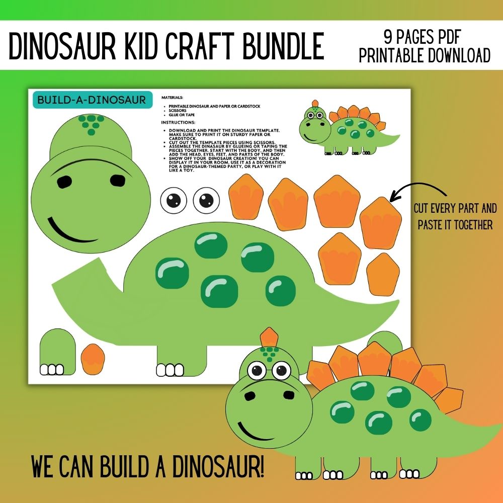 Dinosaur Kid Craft Bundle – 9 Fun Printable Activities
