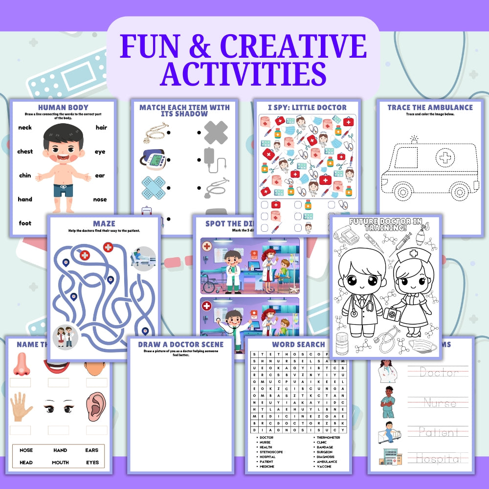 Kids Doctor Activity Pack Printable (24 Pages)