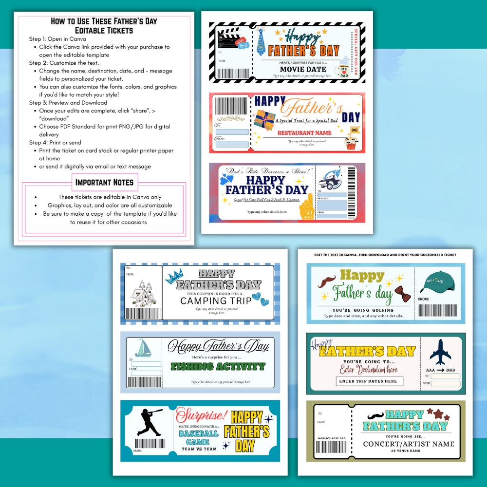 Editable Father's Day Tickets
