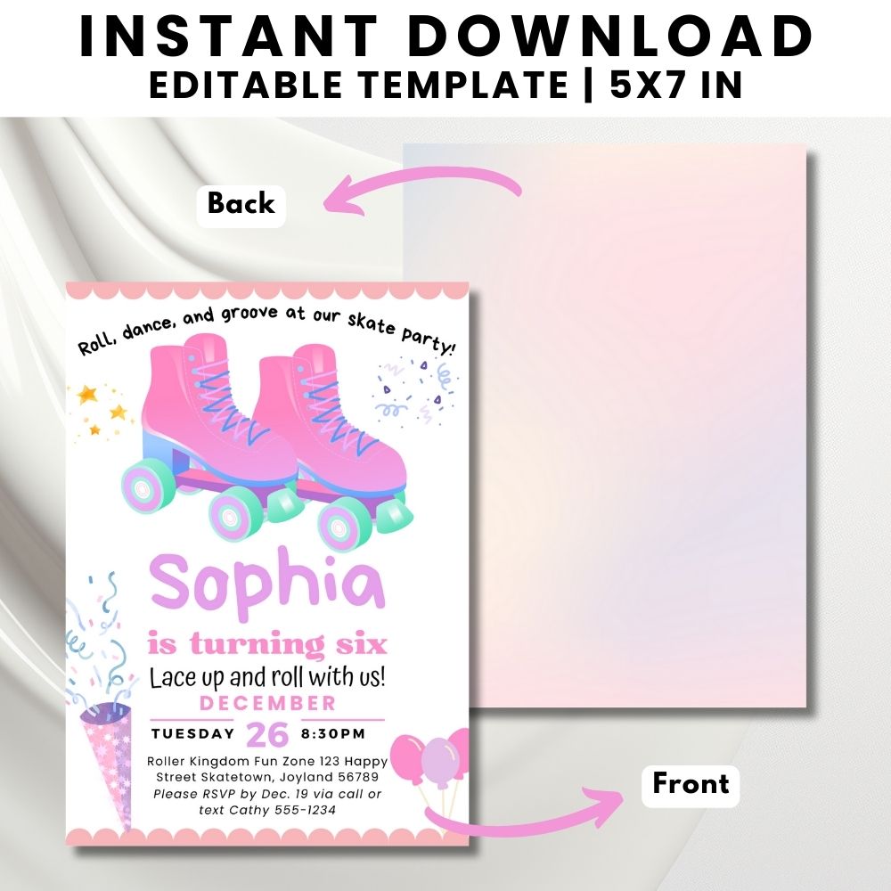 Pink Roller Skating Birthday Invitation Template