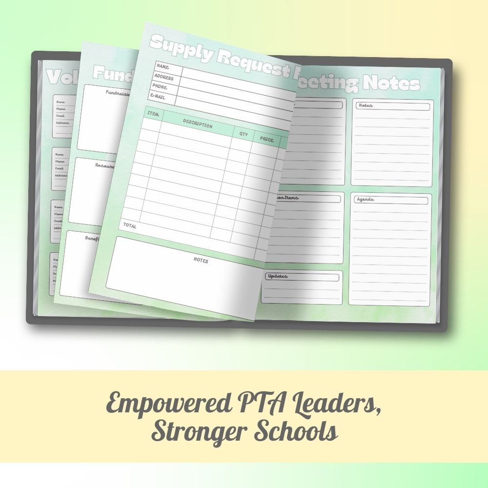 PTA Leader Planner in Green | Organize Meetings Events & Goals
