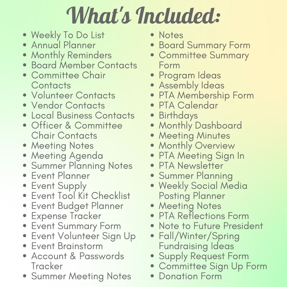 PTA Leader Planner in Green | Organize Meetings Events & Goals