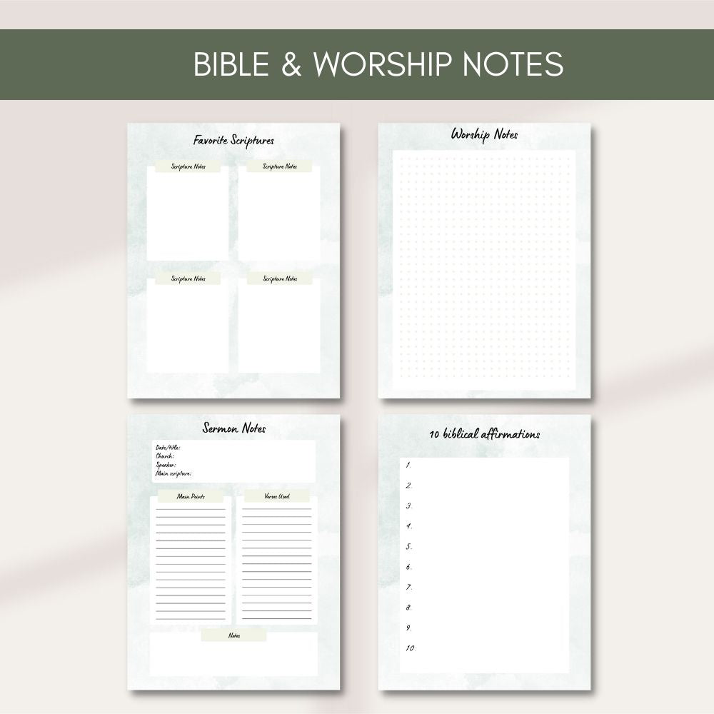 Green Prayer Journal – Printable Faith Planner PLR