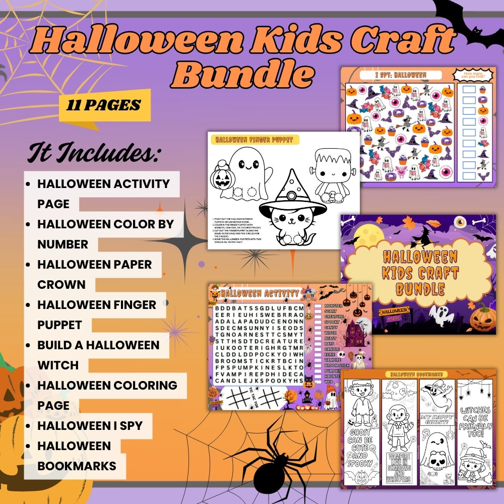 Printable Halloween Kid Craft Bundle – 8 Fun Activities