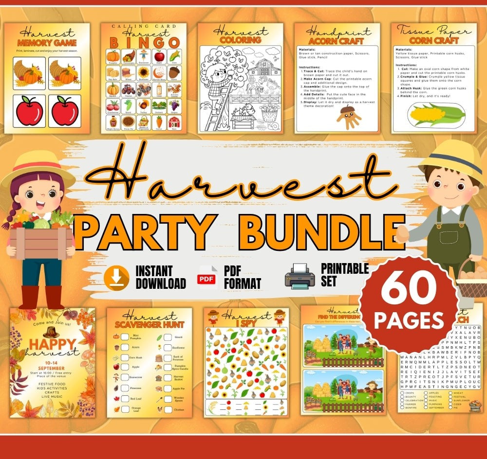 Printable Harvest Theme Bundle – 60 Fall Party Pages