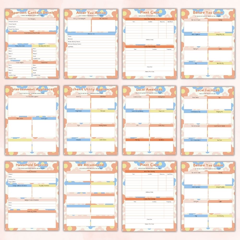 PLR Flower Design House Sitter Planner | Editable Organizer Templates