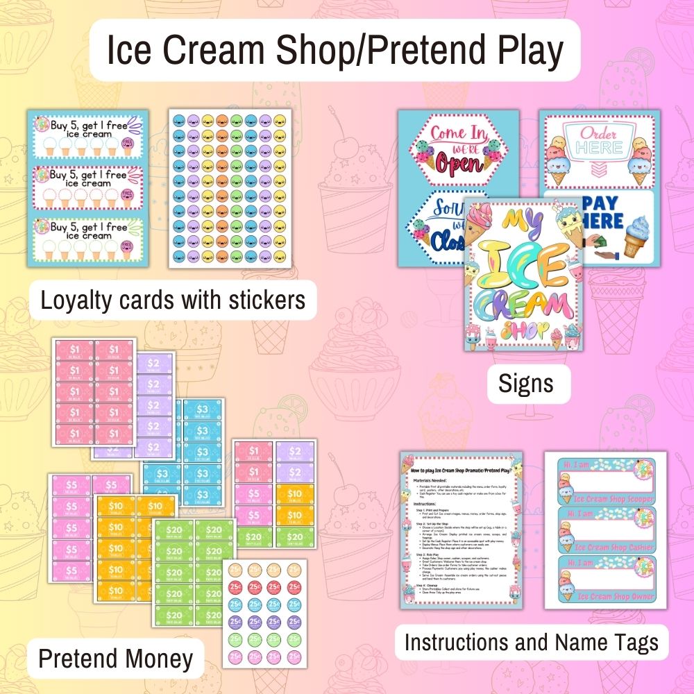 Ice Cream Shop Pretend Play Printables – 39 Pages