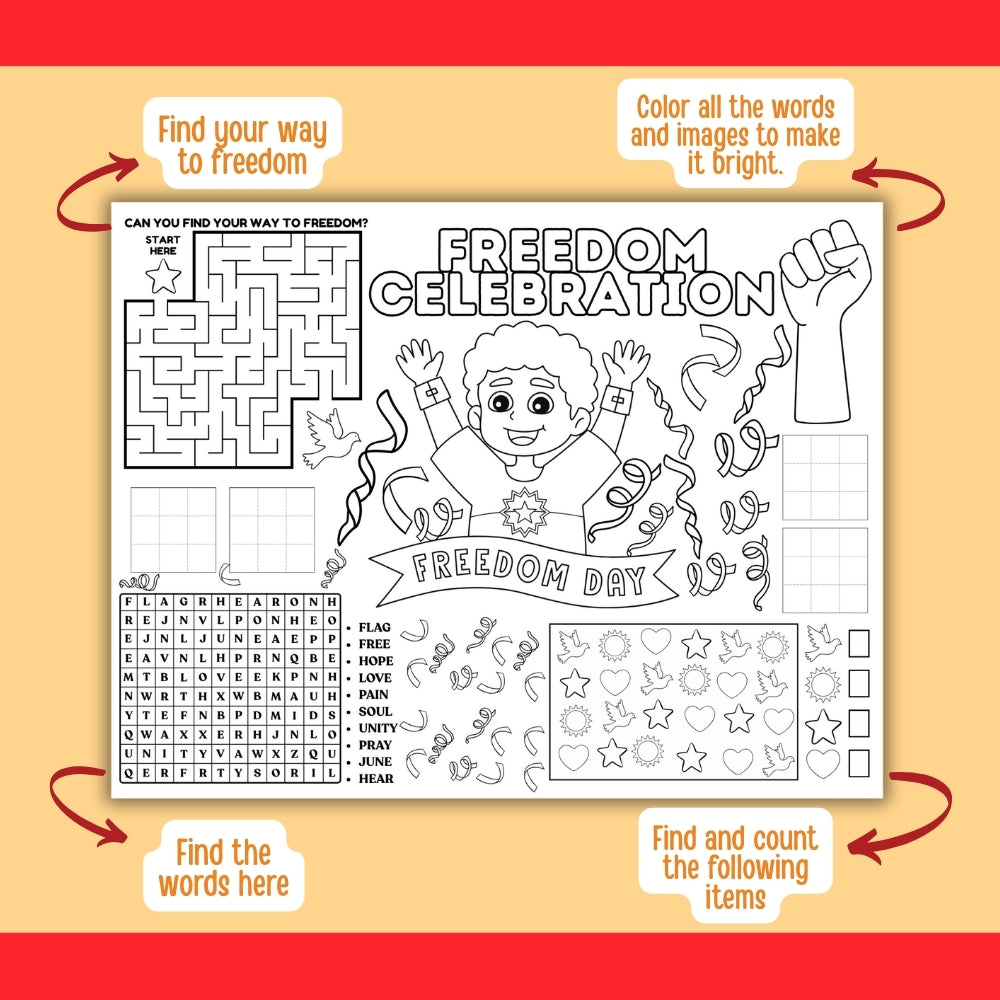 Juneteenth Activity Placemats – 5 Printable Designs