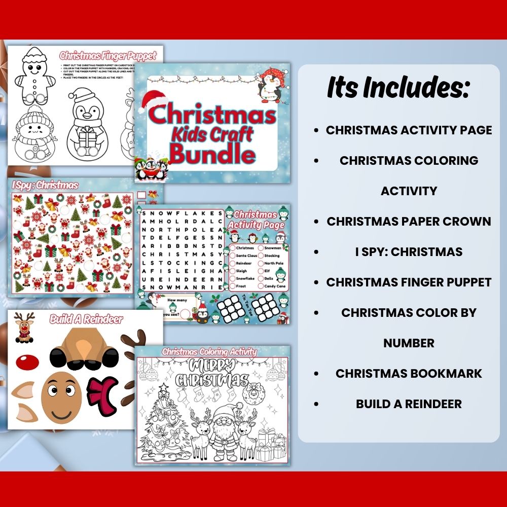 Printable Christmas Kid Craft Bundle – 10 Festive Pages
