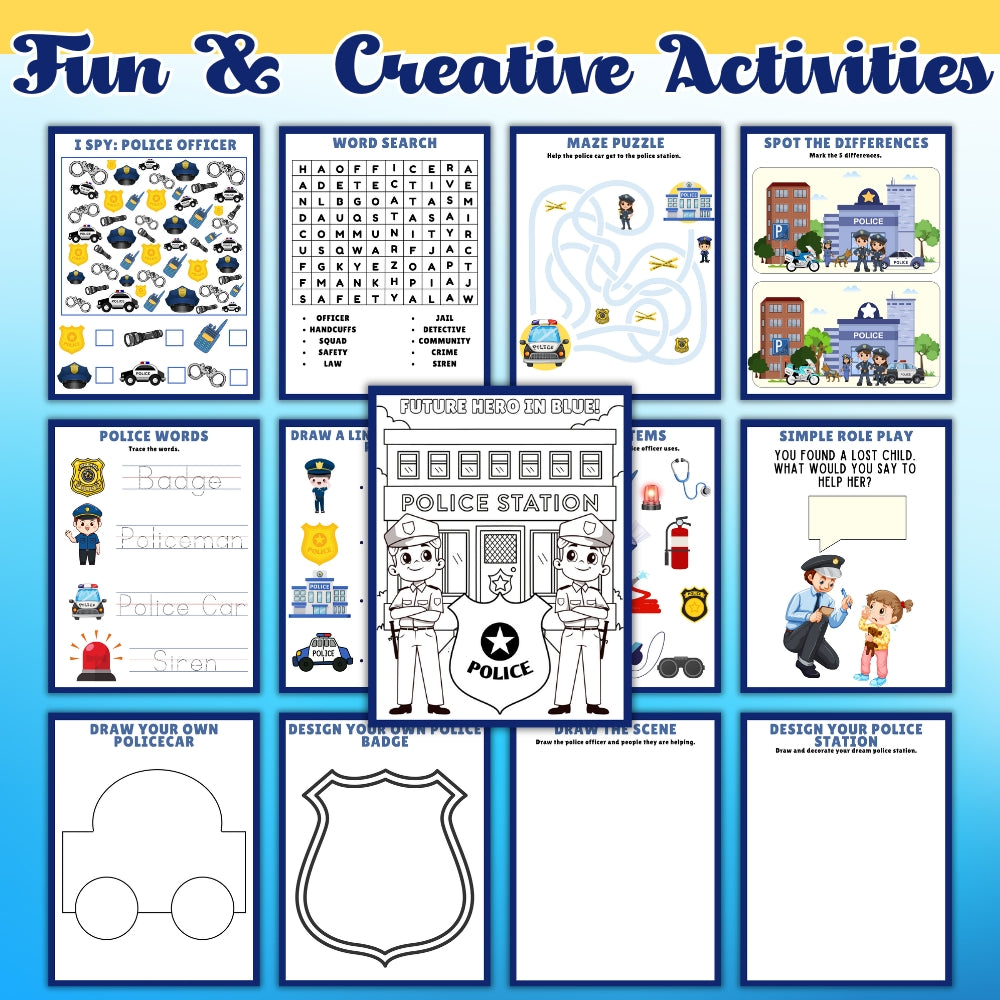 Kids Police Activity Pack Printable (21 Pages)