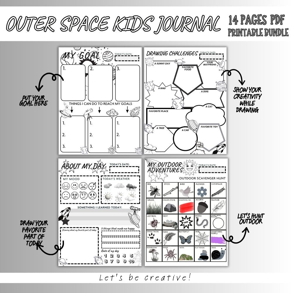 Kids Space Journal – Black & White Printable PLR