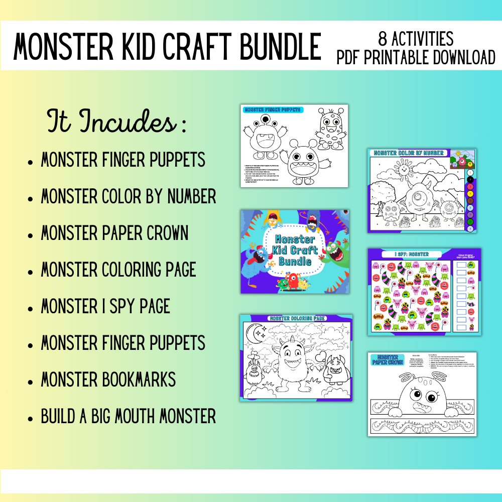 Printable Monsters Kid Craft Bundle – 8 Fun Activities