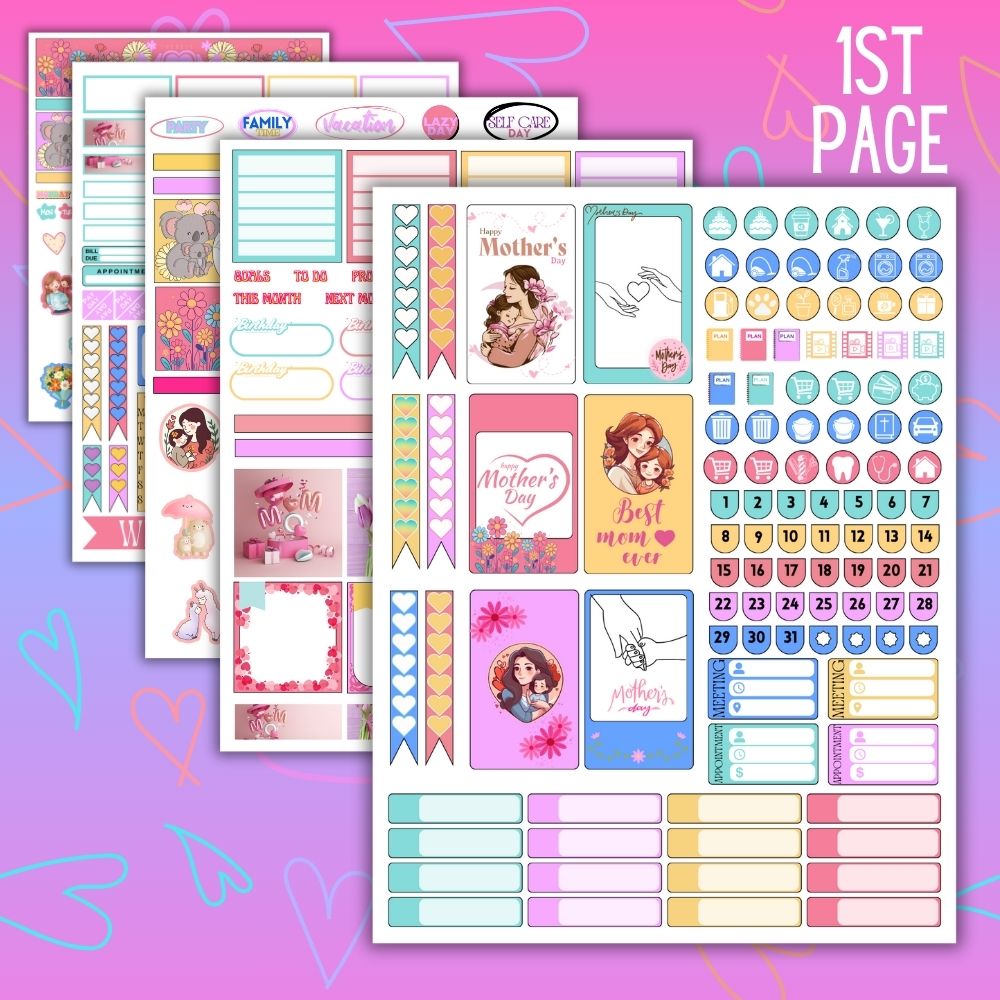 Mother’s Day Planner Stickers – 5 Printable Pages