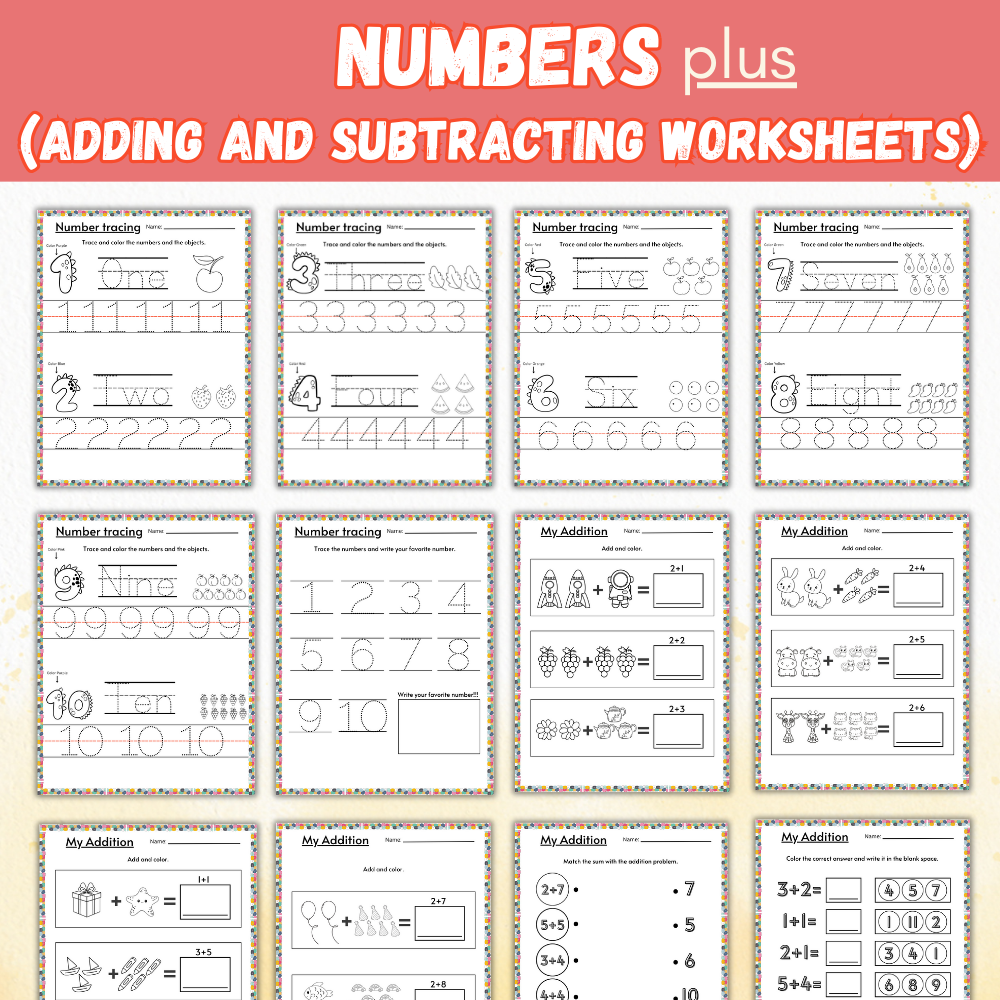 Numbers & Math Worksheets – Adding & Subtracting Printables