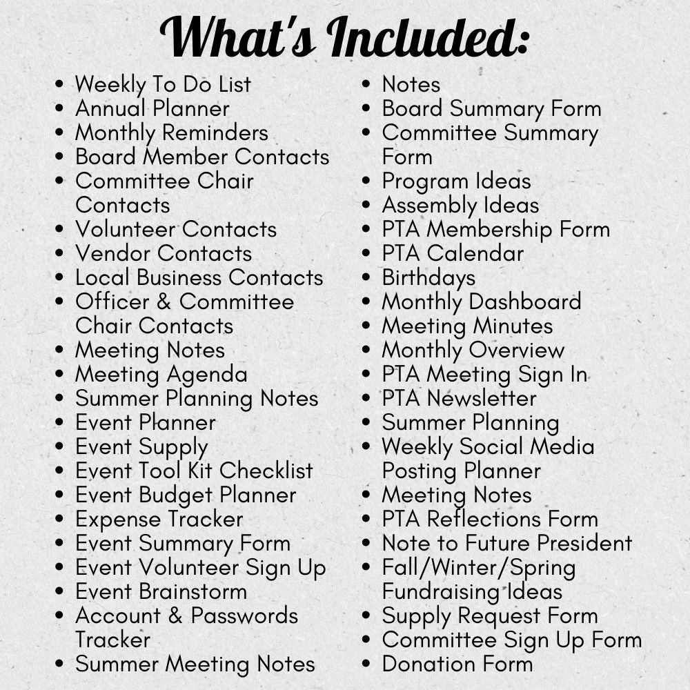 PTA Leader Planner | Organize Meetings Events & School Goals