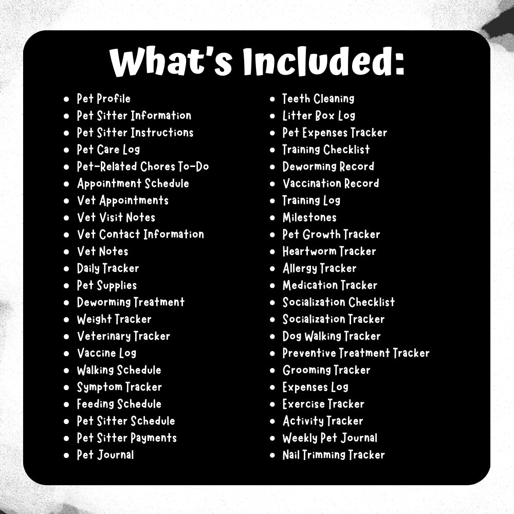 PLR Black & White Pet Planner | Editable Pet Care Organizer Templates