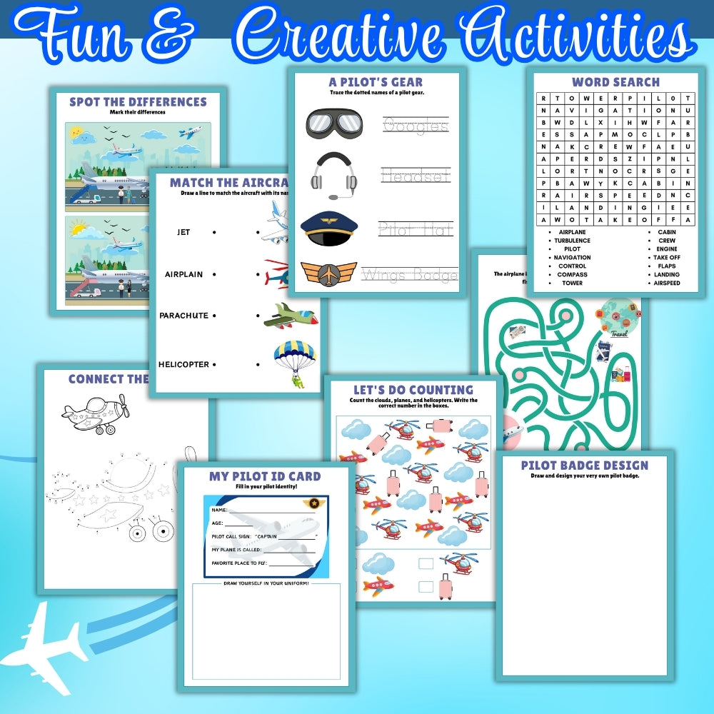 Kids Pilot Activity Pack Printable (19 Pages)