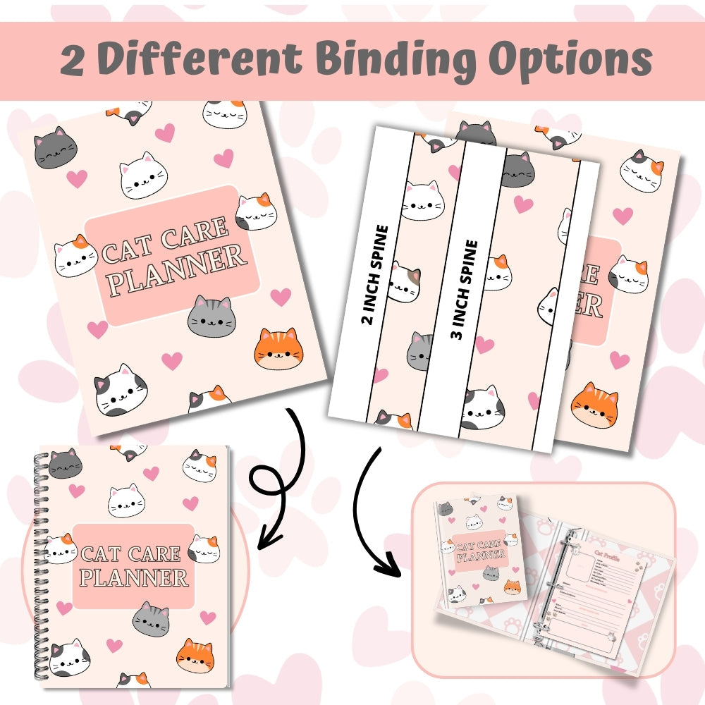 PLR Pink Cat Care Planner | Editable Pet Care Organizer Templates