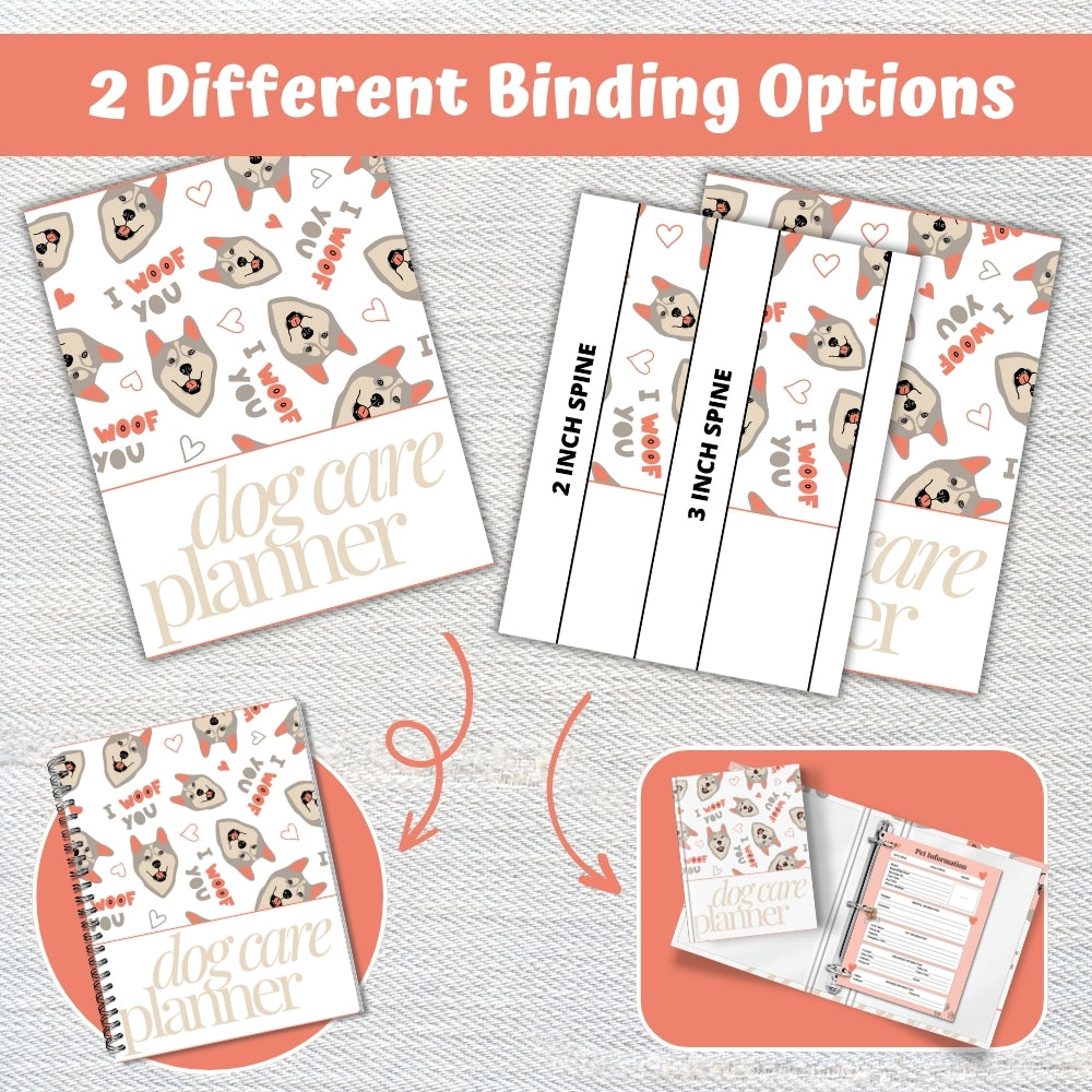 PLR Pink Dog Care Planner | Editable Pet Care Organizer Templates