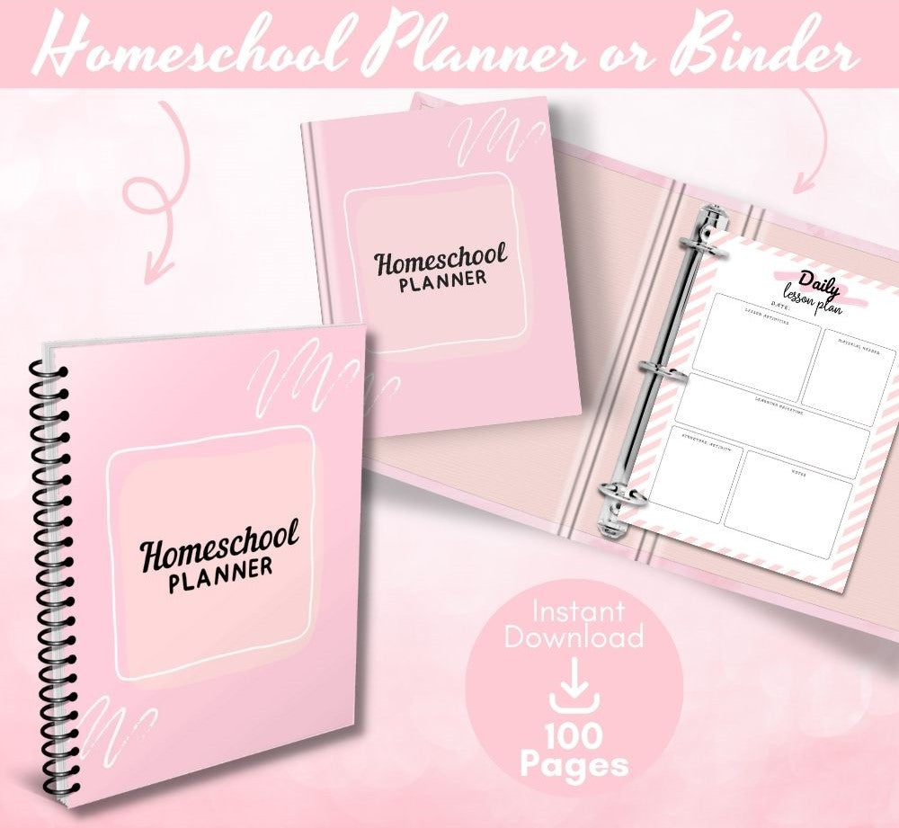 Pink Homeschool Planner | Organize Lessons Schedules & Goals
