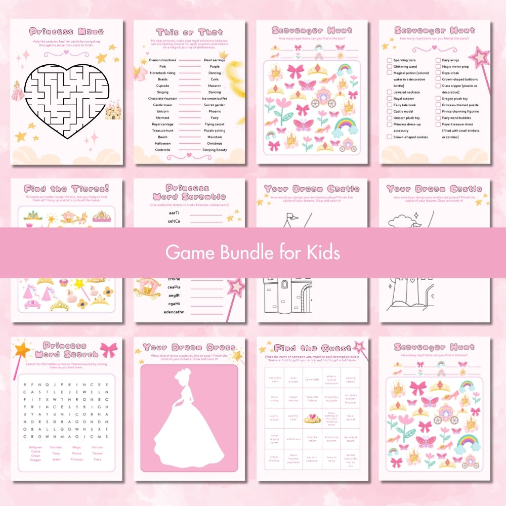Princess Birthday Party Game Bundle – 13 Printables