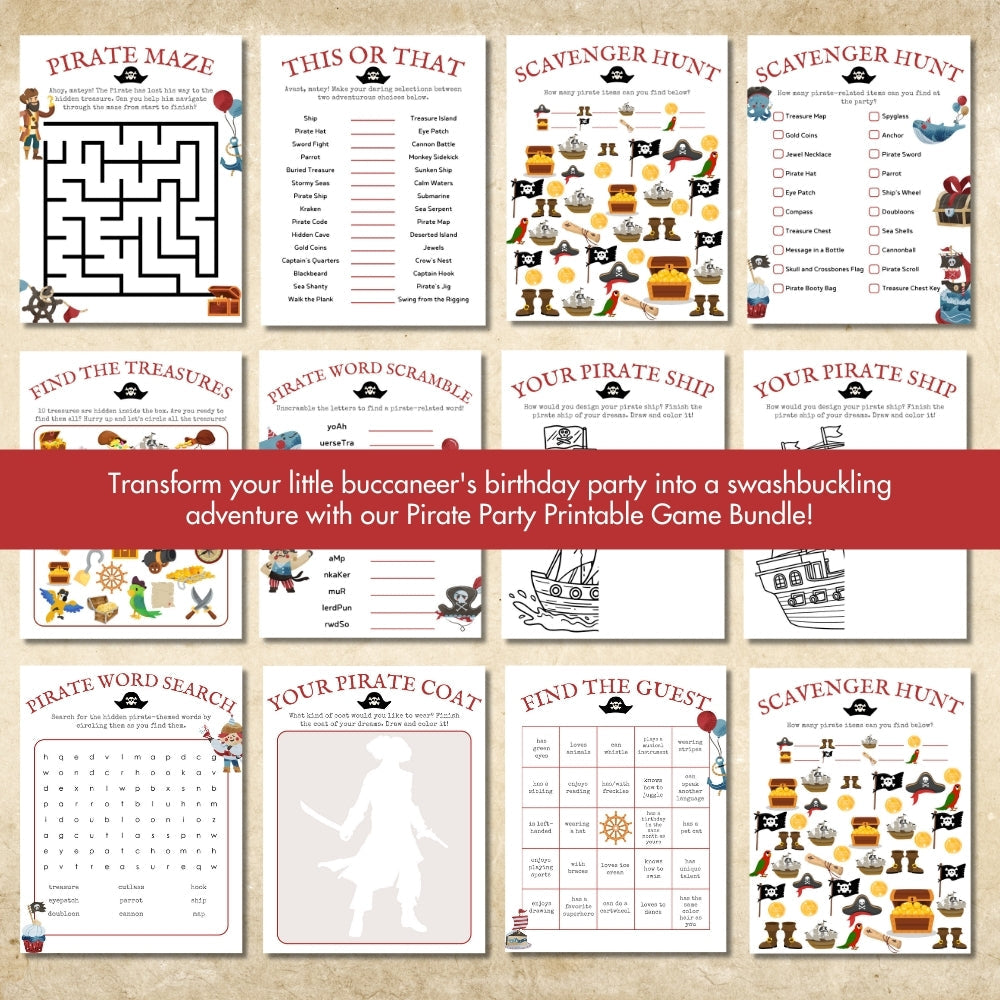 Pirate Birthday Party Game Bundle
