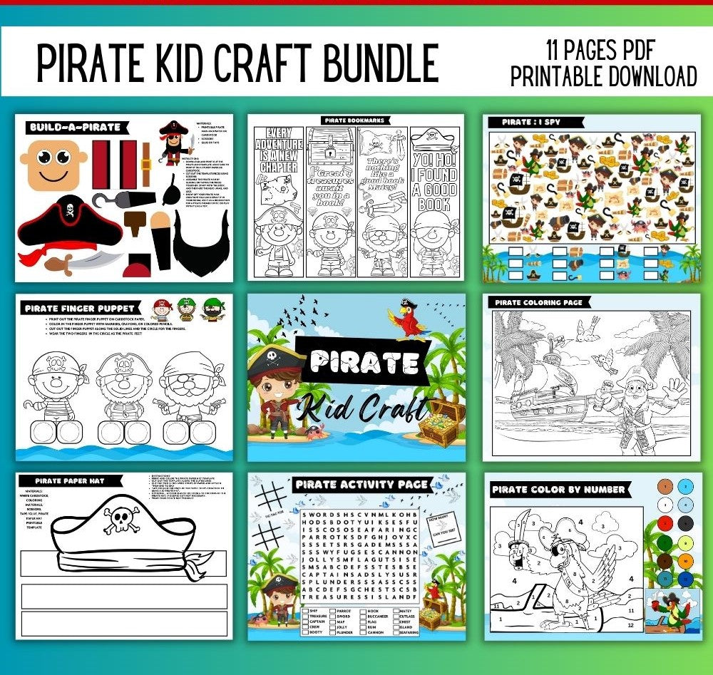 Pirate Kids Craft Bundle – 11 Printable Activities