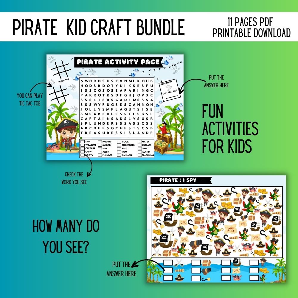 Pirate Kids Craft Bundle – 11 Printable Activities