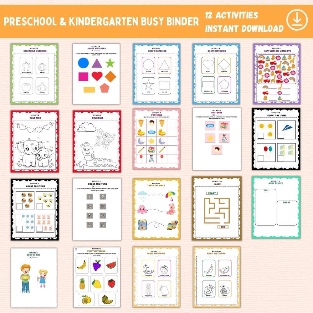 Preschool & Kindergarten Busy Binder – 12 Activities