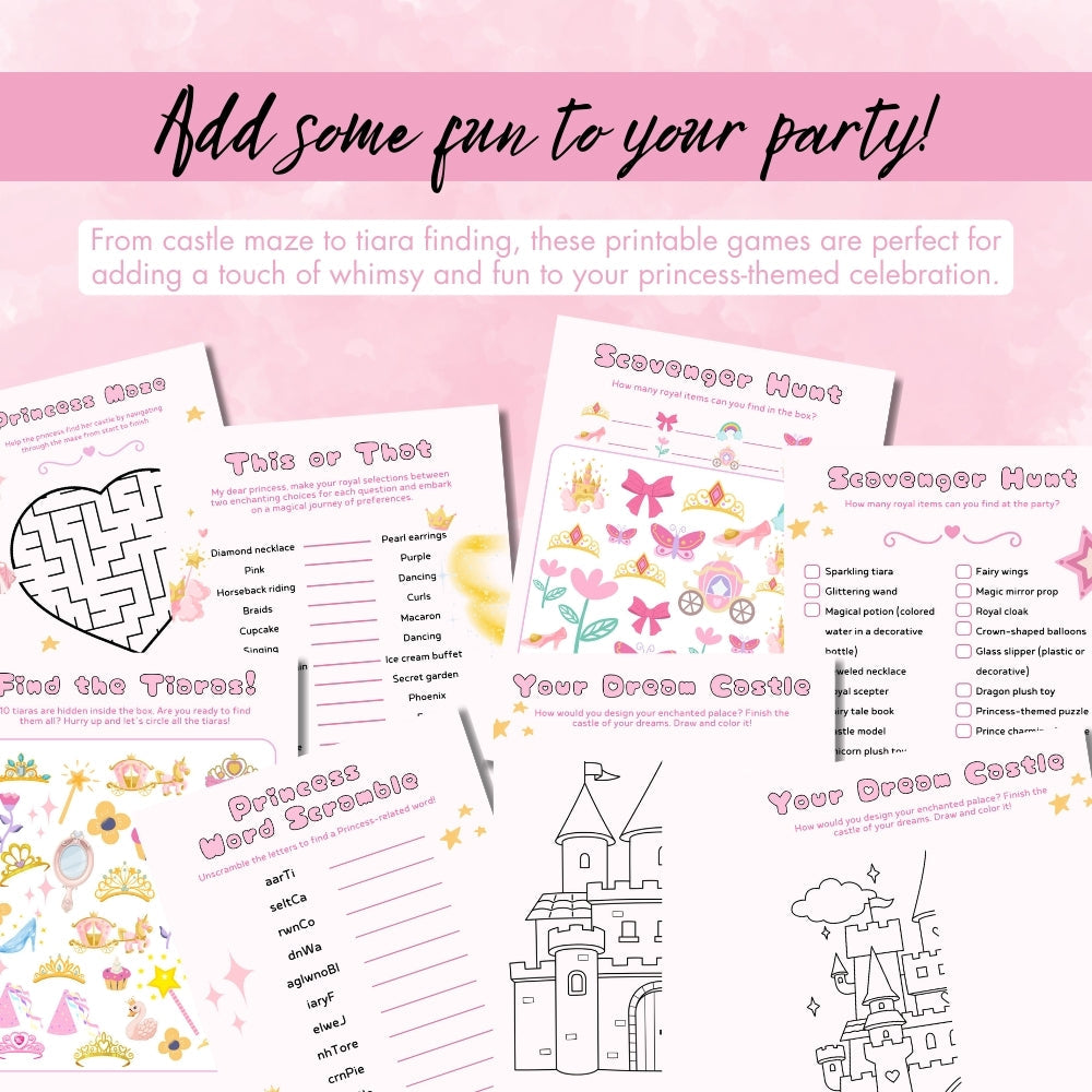 Princess Birthday Party Game Bundle – 13 Printables
