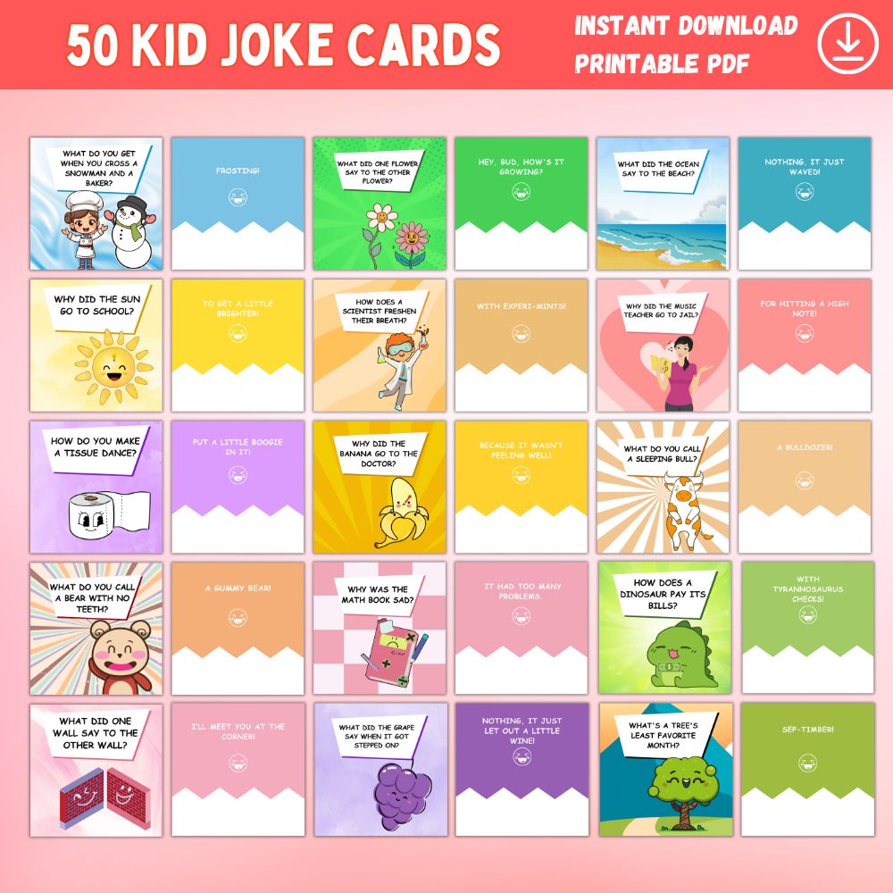 50 Printable Kid Joke Cards – Fun Laughter Game