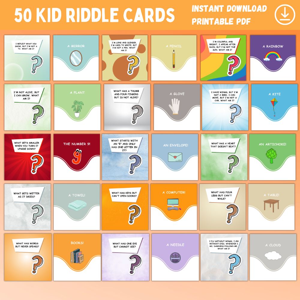 50 Printable Kid Riddle Cards – Fun Brain Teasers