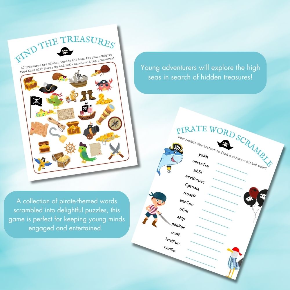 Aqua Pirate Birthday Party Game Bundle