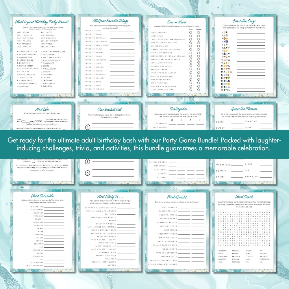 Printable Birthday Party Games for Adults – 43 Pages