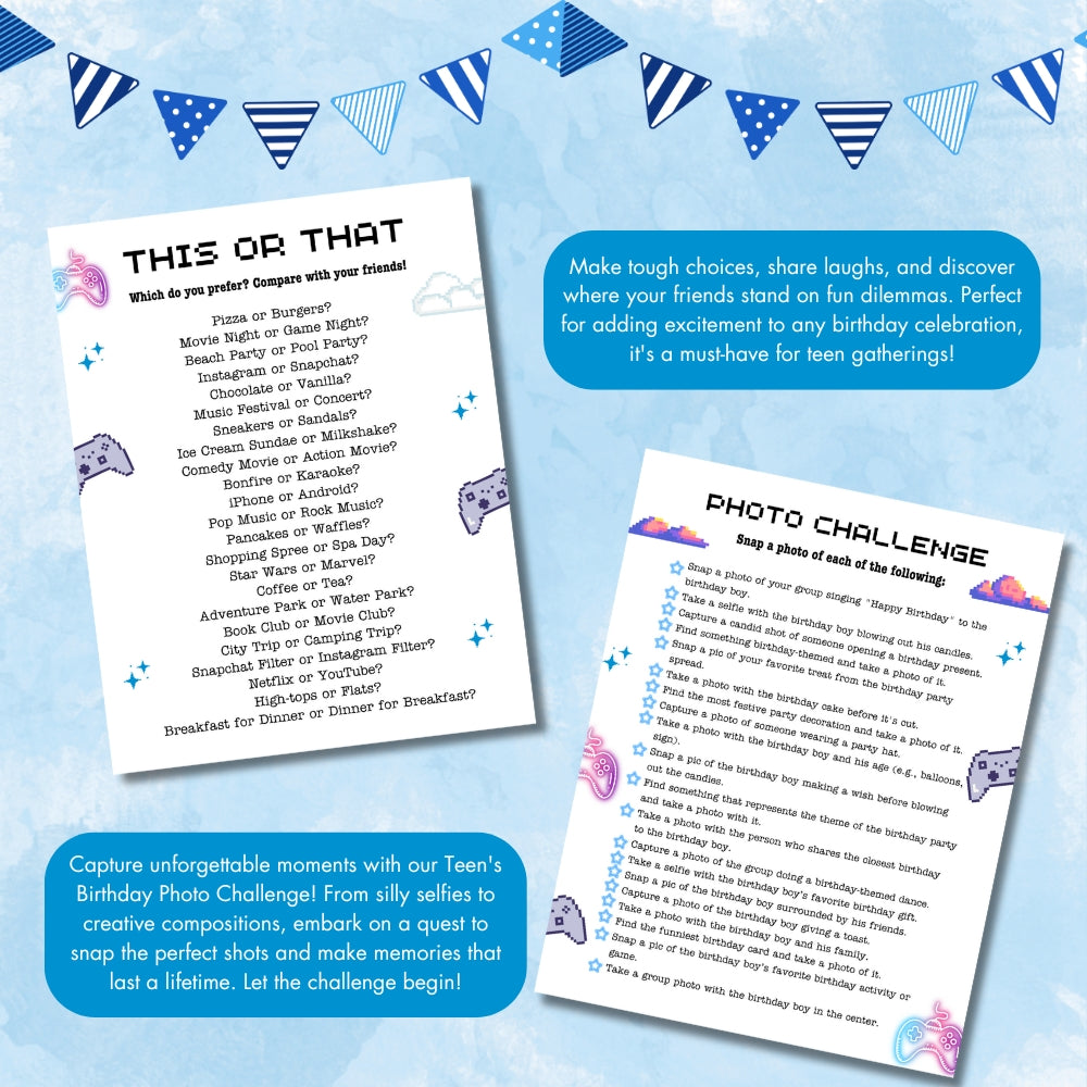 Blue Teen Birthday Party Game Bundle – Gamer Theme
